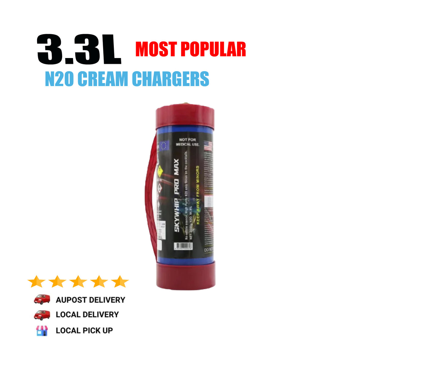 Skywhip Pro Max 3.3l Cream Chargers N20 + Nozzle